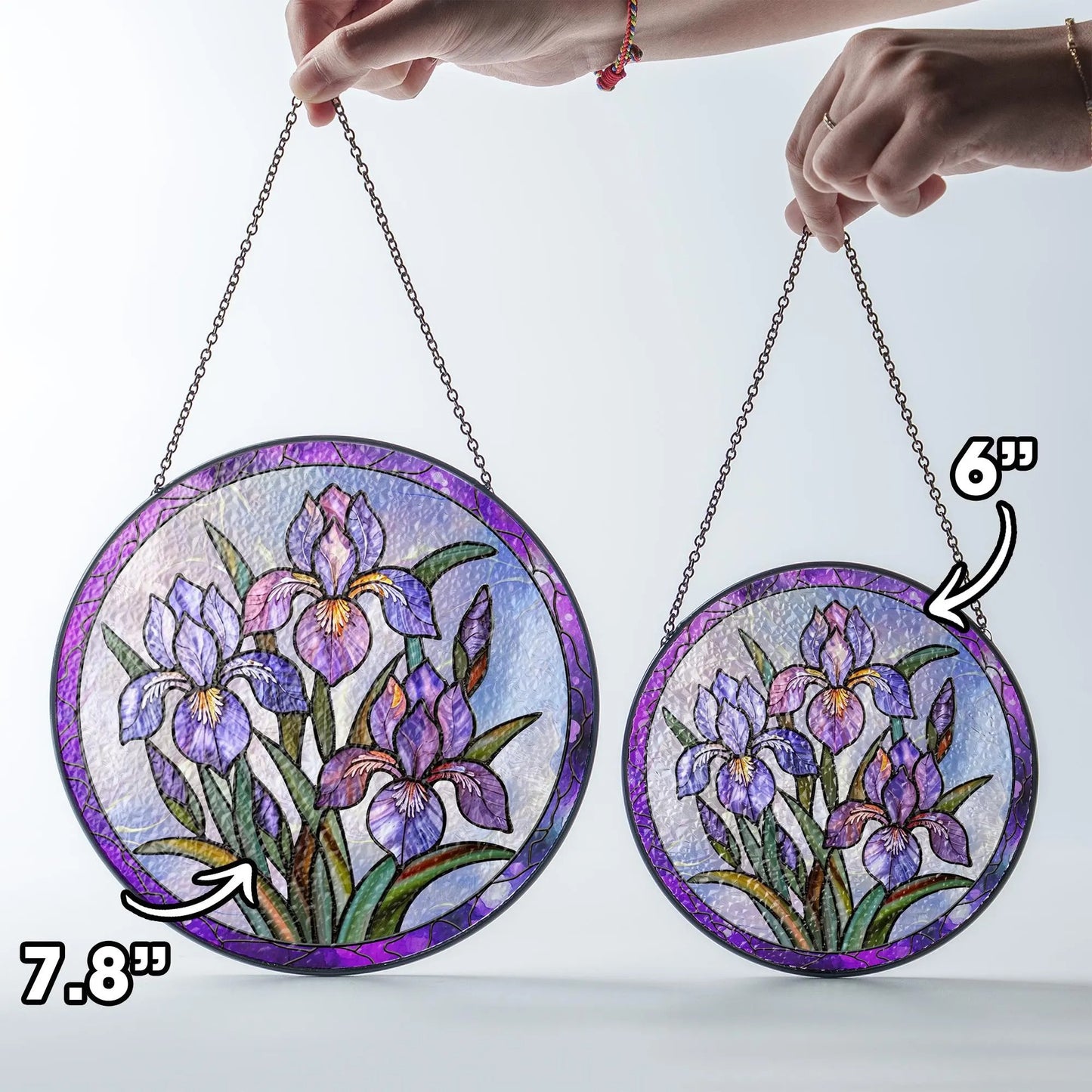Netecom Iris Stained Glass Suncatcher – Purple Iris Window Hanging, February Birth Flower Gift for Flower Lovers and Home Decor