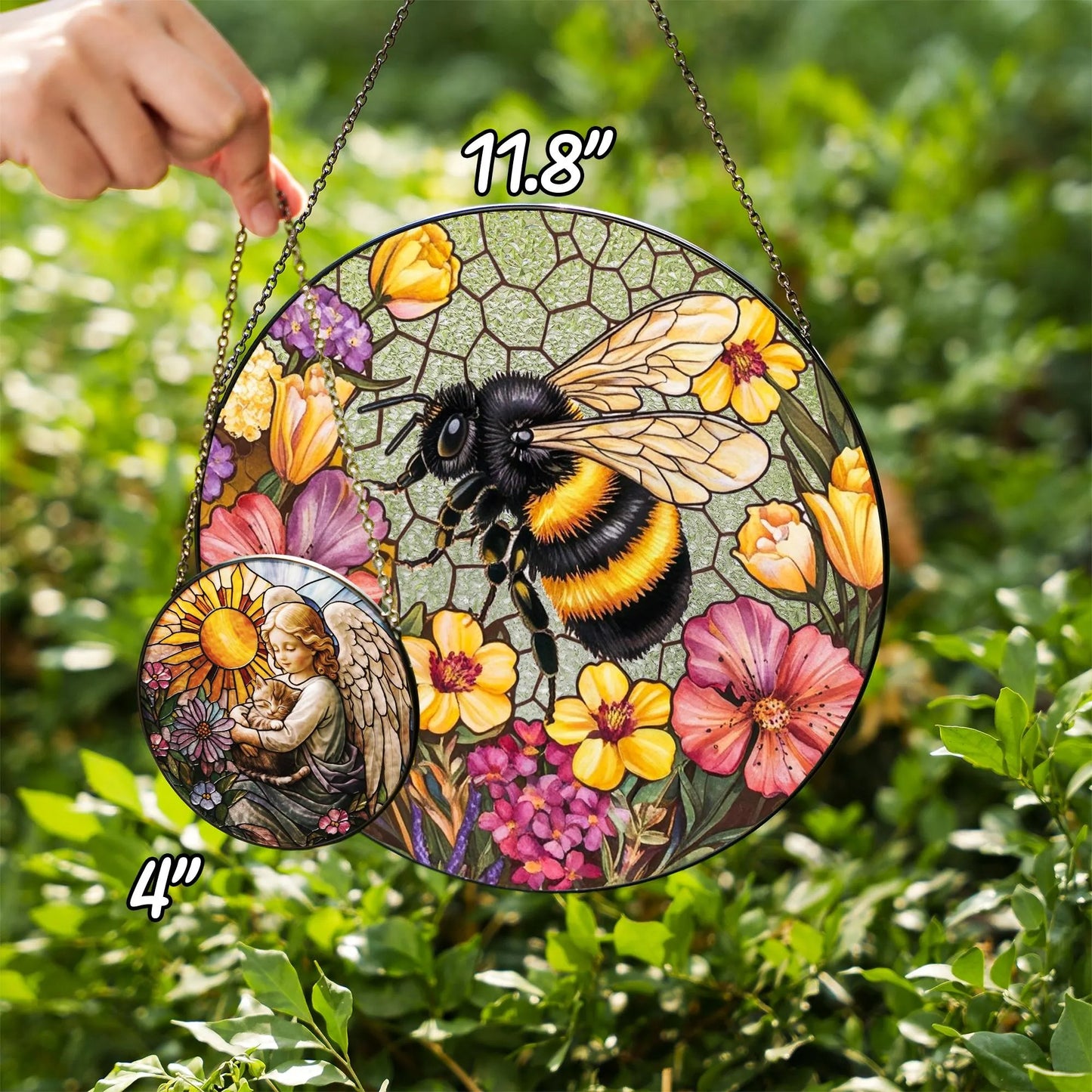 Netecom Bee Wildflower Stained Glass Suncatcher – Nature Gift for Gardeners, Mother’s Day, Grandma and Teacher Gift