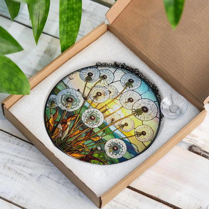 Netecom Dandelion Stained Glass Suncatcher – Nature-Inspired Dandelion Window Hanging, Floral Sun Catcher Gift for Mother’s Day