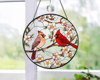 Netecom Cardinal Stained Glass Suncatcher – Window Hanging Bird Glass Art, Memorial Suncatcher, Bird Lover Gift for Mom, Women’s Home Decor