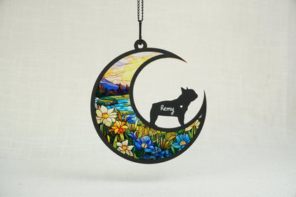 Netecom Personalized French Bulldog Memorial Suncatcher – Custom Pet Loss Gift, Dog Sympathy Ornament, Frenchie Remembrance Window or Car Hanging Decor