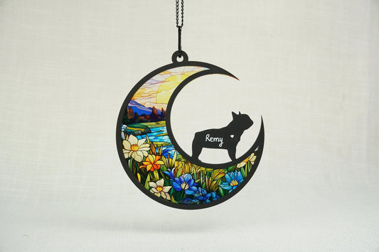 Netecom Personalized French Bulldog Memorial Suncatcher – Custom Pet Loss Gift, Dog Sympathy Ornament, Frenchie Remembrance Window or Car Hanging Decor