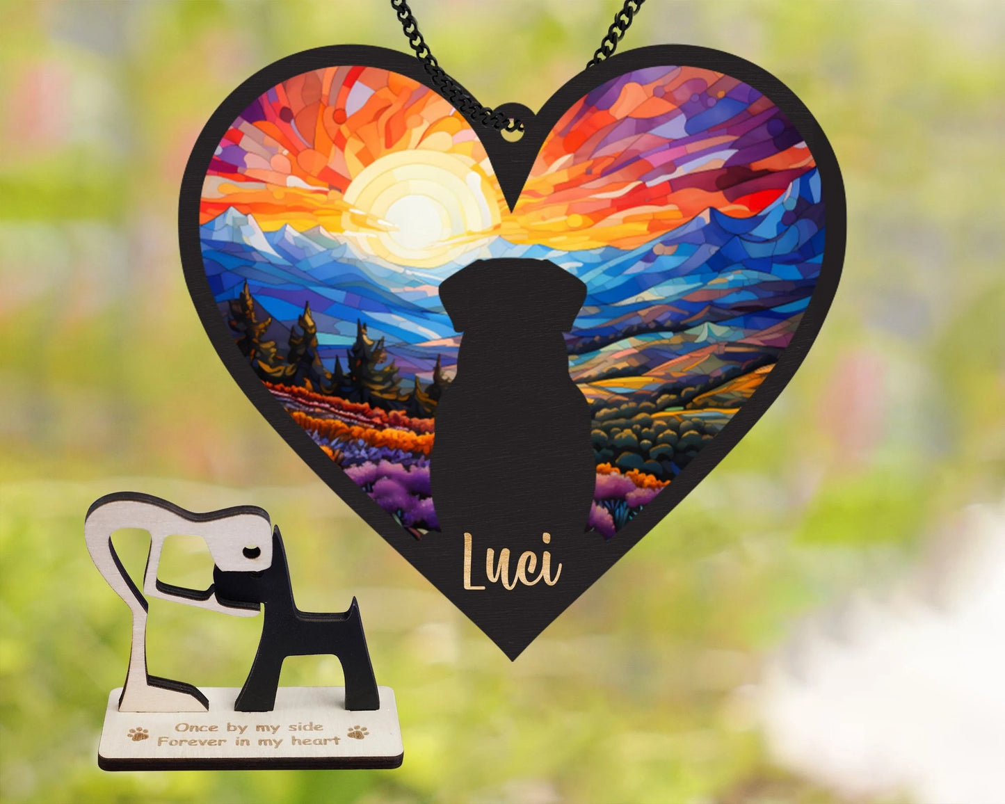 Netecom Personalized Pet Memorial Suncatcher – Custom Dog Ornament, Rainbow Bridge Pet Loss Gift, Stained Glass Light Catcher for Pet Sympathy and Remembrance