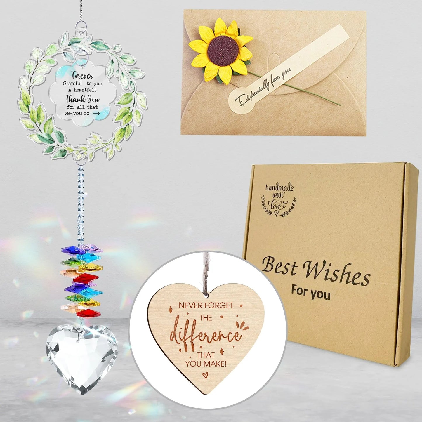 Netecom Thank You Appreciation Crystal Suncatcher Gift for Women, Gratitude Window Hanging, Teacher Thank You Gift, Inspirational Crystal Decor