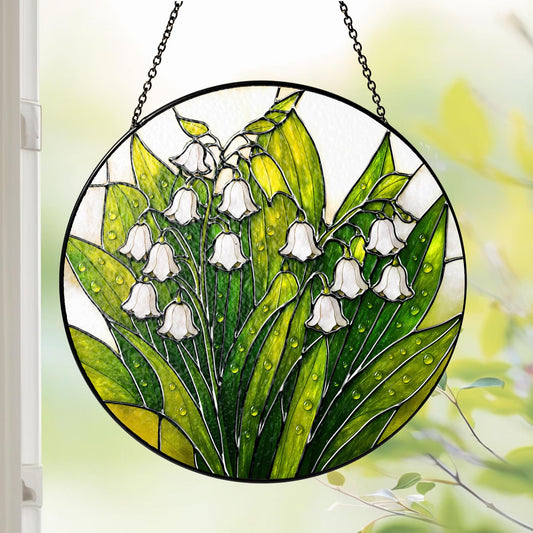 Netecom Lily of the Valley Glass Suncatcher – Spring Flower Ornament, Window Hanging Home Decor, New House Gift for Mom, Nana Mother