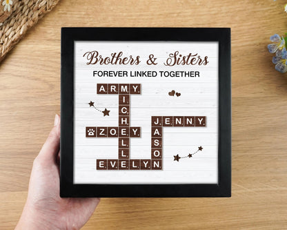 Netecom Personalized Brothers & Sisters Scrabble Frame Family Puzzle Name Sign Sibling Gift Family Keepsake