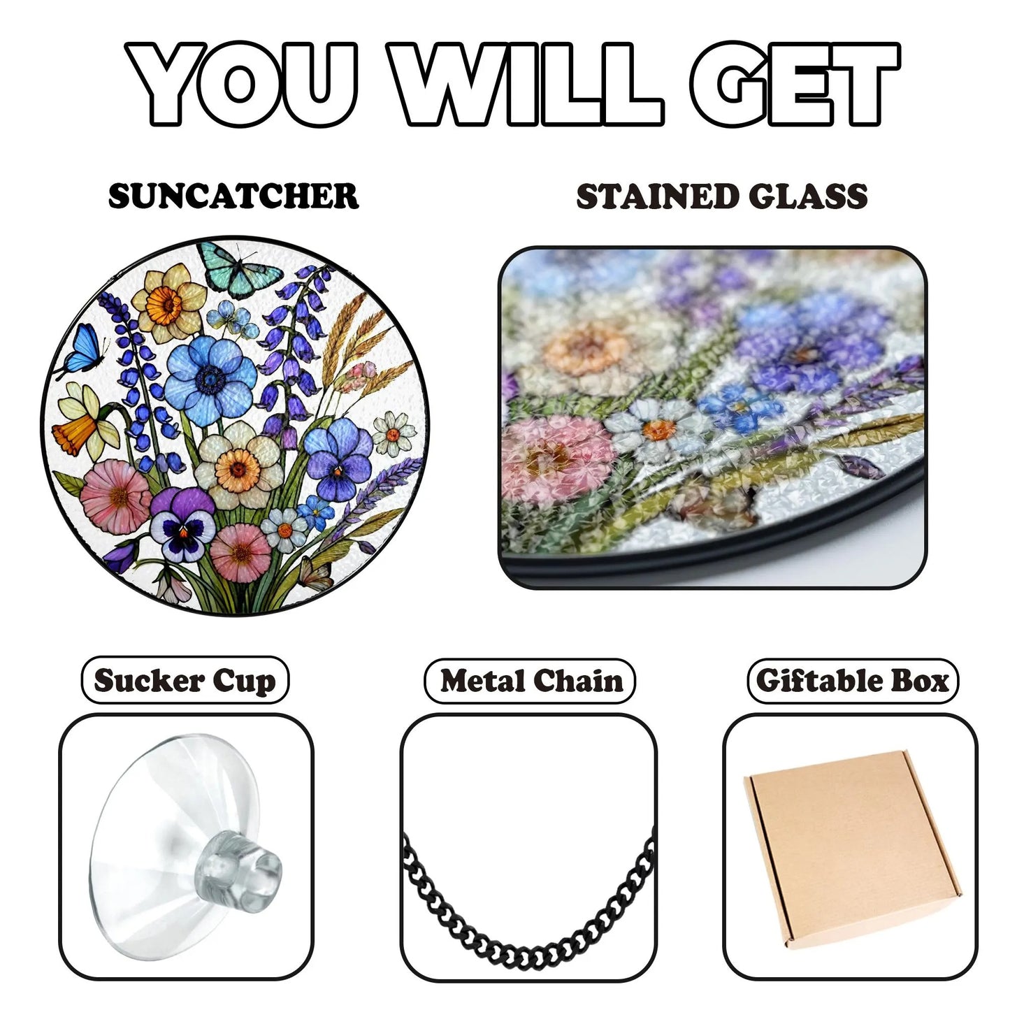 Netecom Wildflower Stained Glass Sun Catcher – Floral Window Hanging, Birth Flower Gift for Flower Lovers and Mother’s Day Gift for Mom