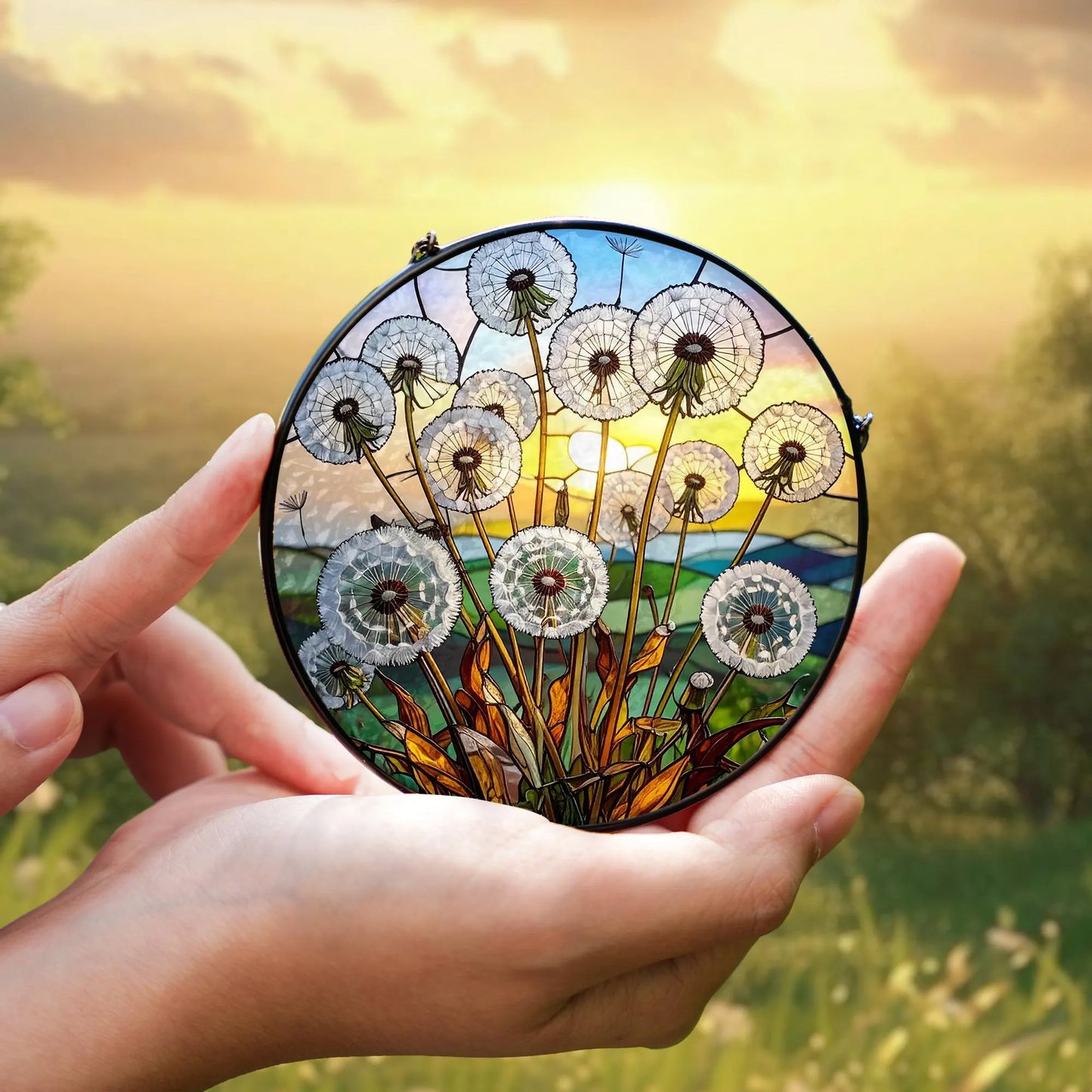 Netecom Dandelion Stained Glass Suncatcher – Nature-Inspired Dandelion Window Hanging, Floral Sun Catcher Gift for Mother’s Day