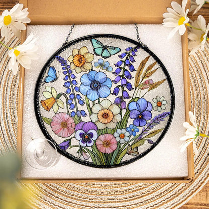 Netecom Wildflower Stained Glass Sun Catcher – Floral Window Hanging, Birth Flower Gift for Flower Lovers and Mother’s Day Gift for Mom