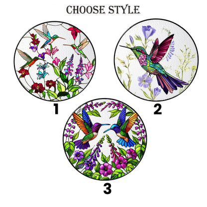 Netecom Stained Glass Hummingbird Suncatcher – Bird Glass Art, Wild Flower Window Hanging, Perfect Gift for Hummingbird Lovers, Indoor Decor, Women’s Gift
