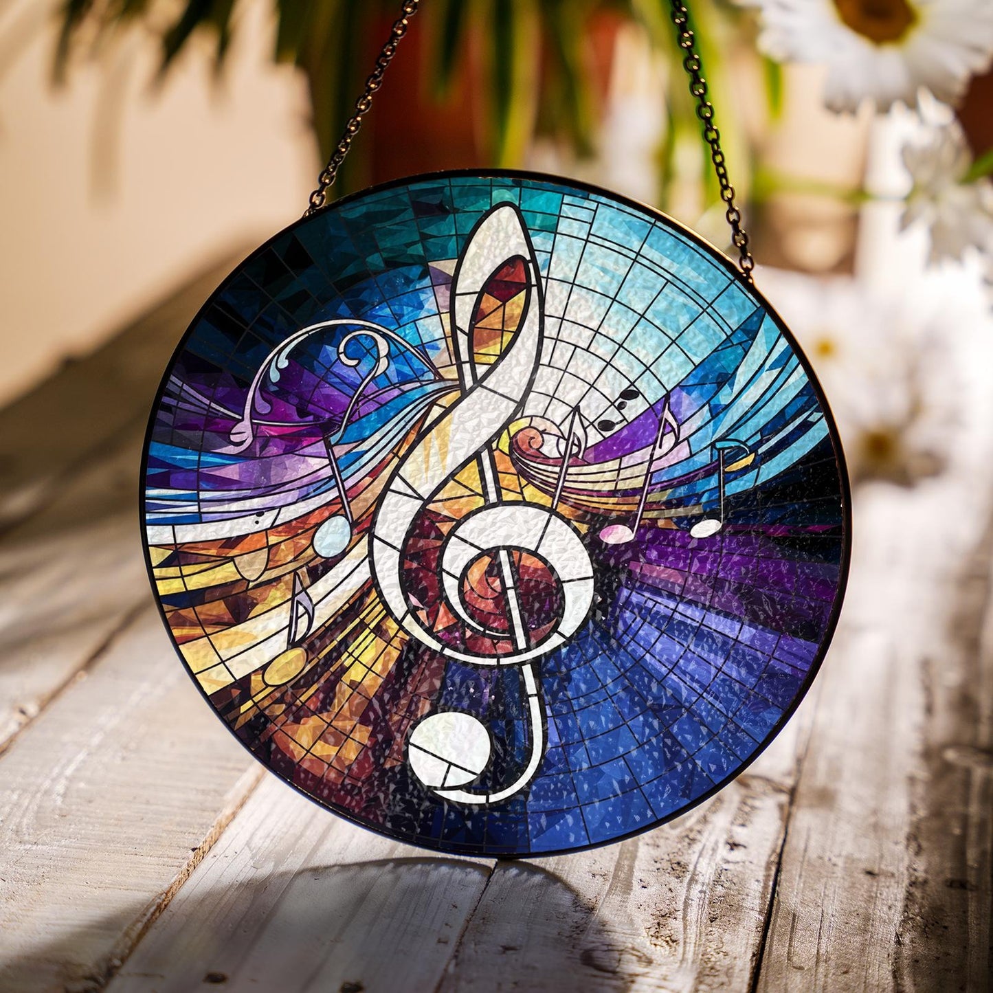 Netecom Musical Note Treble Clef Stained Glass Suncatcher – Music Teacher Gift, Piano Instructor Home Decor, Music Lover Window Hanging, Artistic Gift for Musicians