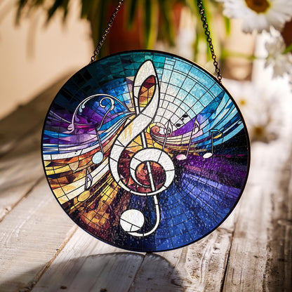 Netecom Musical Note Treble Clef Stained Glass Suncatcher – Music Teacher Gift, Piano Instructor Home Decor, Music Lover Window Hanging, Artistic Gift for Musicians