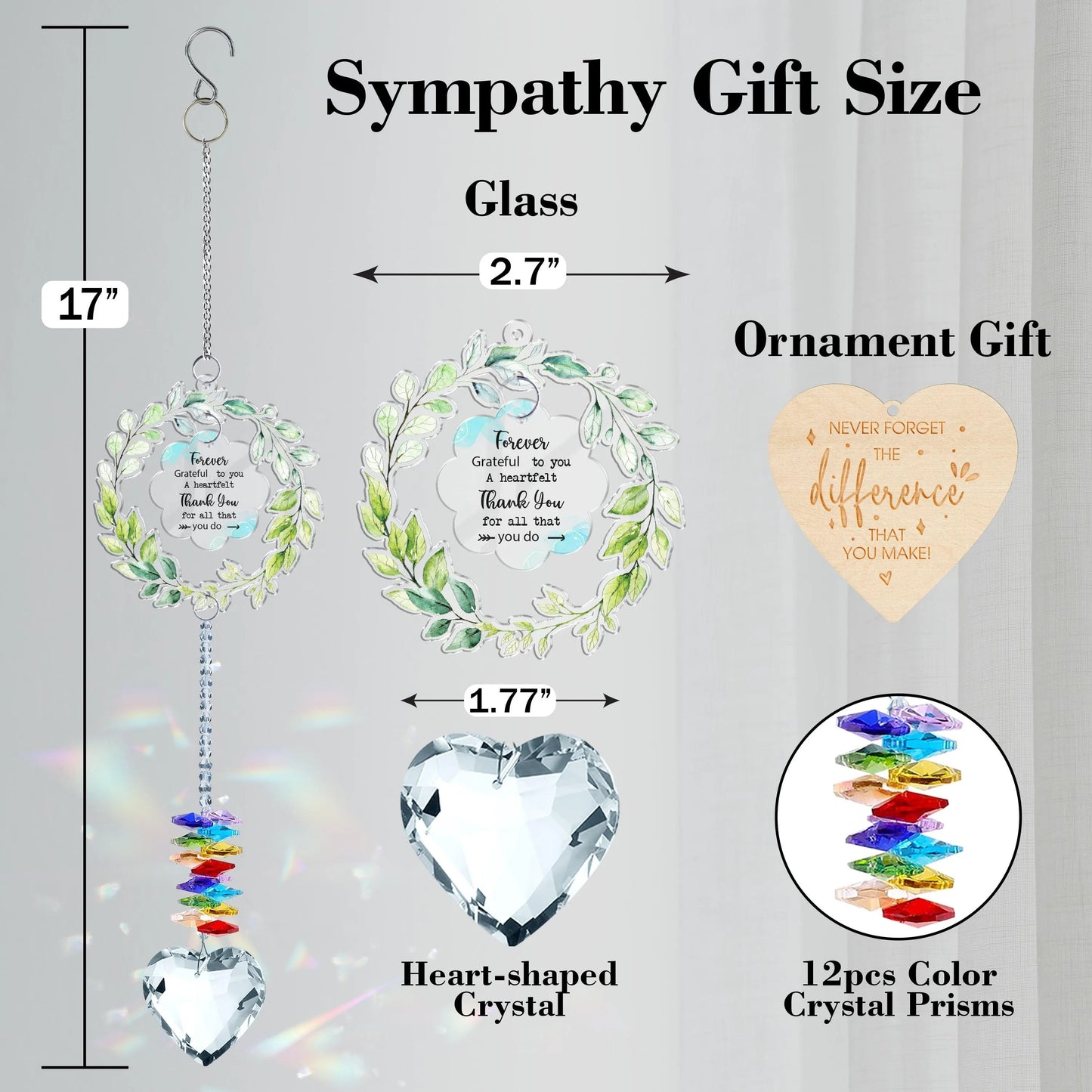 Netecom Thank You Appreciation Crystal Suncatcher Gift for Women, Gratitude Window Hanging, Teacher Thank You Gift, Inspirational Crystal Decor