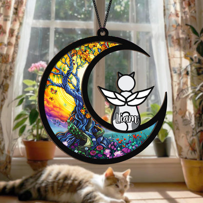 Netecom Custom Cat Angel Memorial Suncatcher – Tree of Life Pet Loss Gift, Rainbow Bridge Light Catcher, Personalized Kitty Remembrance Ornament