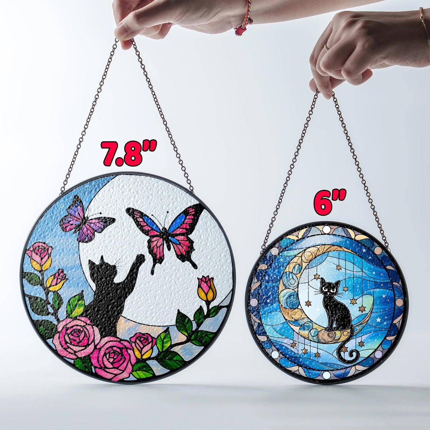 Netecom 8" Black Cat Butterfly Stained Glass Suncatcher – Cat Window Hanging, Cat Lover Gift, Loss of Pet Sympathy Decor