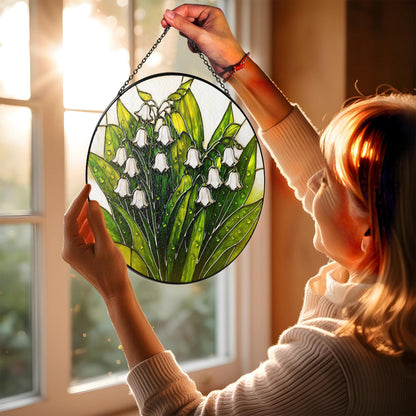 Netecom Lily of the Valley Glass Suncatcher – Spring Flower Ornament, Window Hanging Home Decor, New House Gift for Mom, Nana Mother