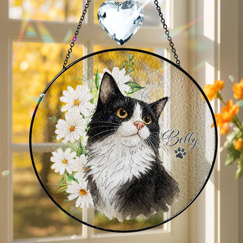 Netecom Personalized Cat Portrait Stained Glass Crystal Suncatcher –  Custom Pet Memorial Gift, Pet Photo Glass Art for Cat and Dog Lovers, Window Hanging