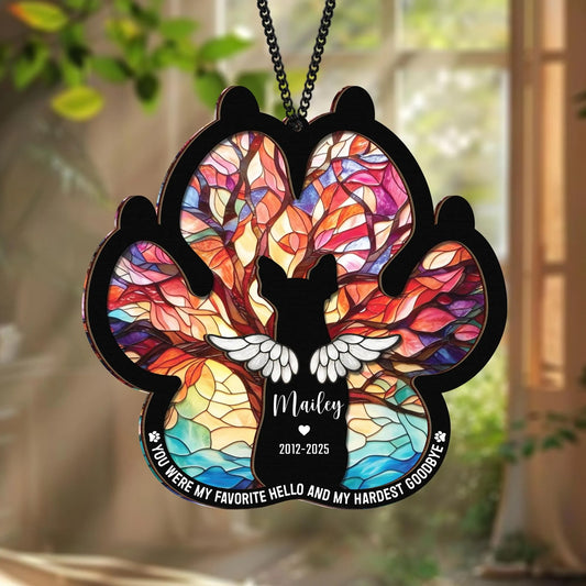 Netecom Personalized Dog Memorial Suncatcher Gift – Custom Pet Loss Ornament, Rainbow Bridge Remembrance Set with Keychain and Sympathy Card