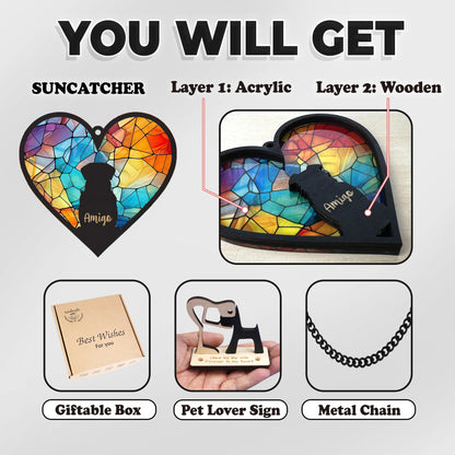 Netecom Personalized Pet Memorial Suncatcher – Custom Dog Ornament, Rainbow Bridge Pet Loss Gift, Stained Glass Light Catcher for Pet Sympathy and Remembrance