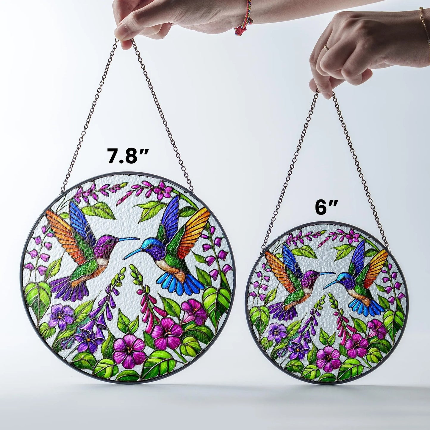 Netecom Stained Glass Hummingbird Suncatcher – Bird Glass Art, Wild Flower Window Hanging, Perfect Gift for Hummingbird Lovers, Indoor Decor, Women’s Gift