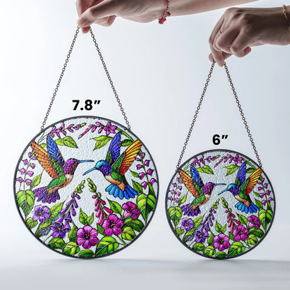 Netecom Stained Glass Hummingbird Suncatcher – Bird Glass Art, Wild Flower Window Hanging, Perfect Gift for Hummingbird Lovers, Indoor Decor, Women’s Gift