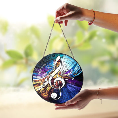 Netecom Musical Note Treble Clef Stained Glass Suncatcher – Music Teacher Gift, Piano Instructor Home Decor, Music Lover Window Hanging, Artistic Gift for Musicians