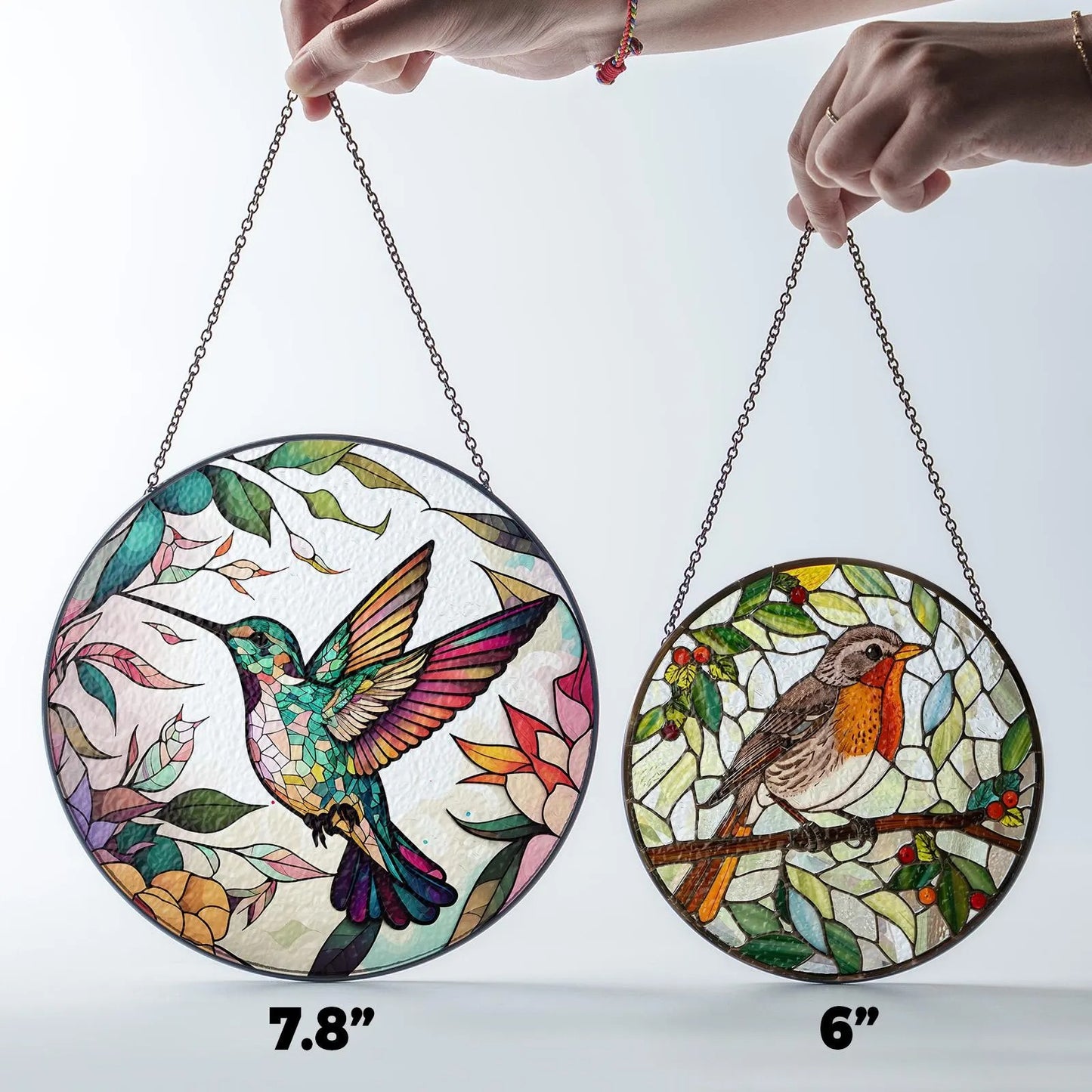 Netecom Hummingbirds and Wild Flowers Stained Glass Suncatcher – Window Hanging Nature Art, Grandma Gift, Light Catcher Wall Decor, Gift for Women Mom