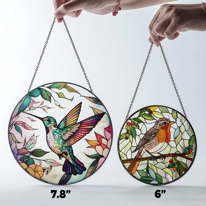 Netecom Hummingbirds and Wild Flowers Stained Glass Suncatcher – Window Hanging Nature Art, Grandma Gift, Light Catcher Wall Decor, Gift for Women Mom