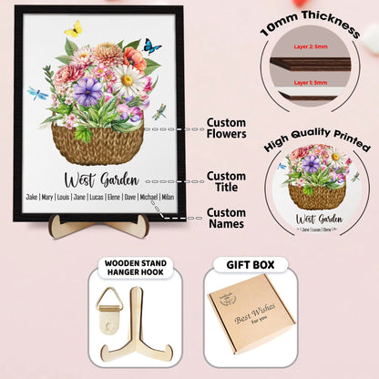 Netecom Personalized Birth Flower Family Wooden Frame Custom Birth Month Garden Sign Mother’s Day Gift for Mom Nana Grandma Wall Art Decor