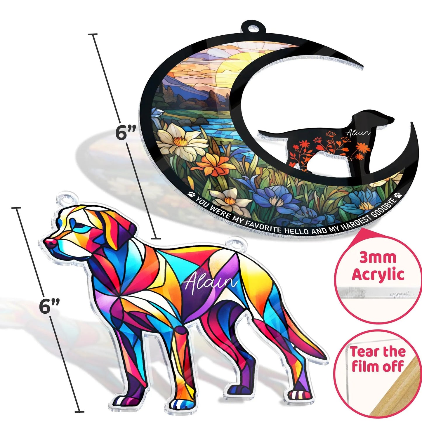 Netecom Combo 2 Labrador Retriever Memorial Suncatchers – Dog Remembrance Keepsake, Loss of Dog Memorial Ornament, Labrador Decor, Window Hanging