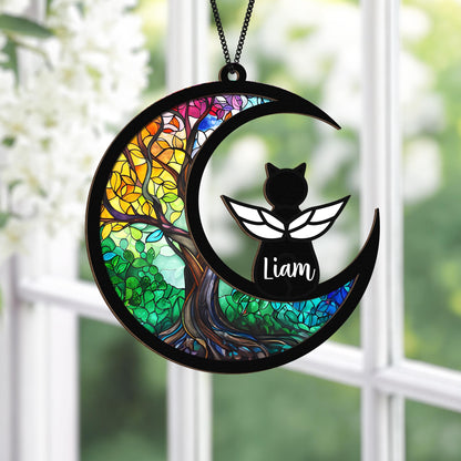 Netecom Custom Cat Angel Memorial Suncatcher – Tree of Life Pet Loss Gift, Rainbow Bridge Light Catcher, Personalized Kitty Remembrance Ornament