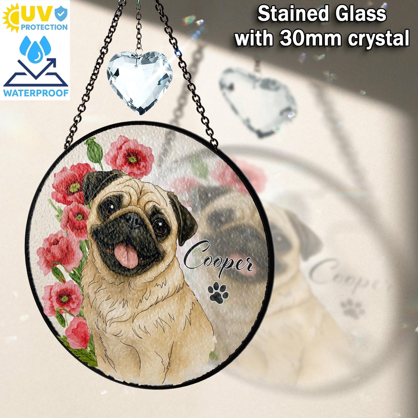 Netecom Personalized Cat Portrait Stained Glass Crystal Suncatcher –  Custom Pet Memorial Gift, Pet Photo Glass Art for Cat and Dog Lovers, Window Hanging