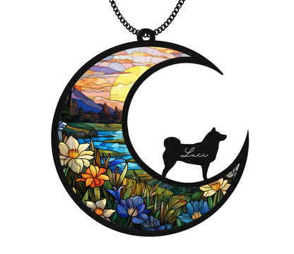 Netecom 6" Shiba Inu Dog Memorial Suncatcher – Loss of Pet Sympathy Gift, Dog on Moon Lightcatcher, Personalized Memorial Gift for Dog Lovers, Car Hanging