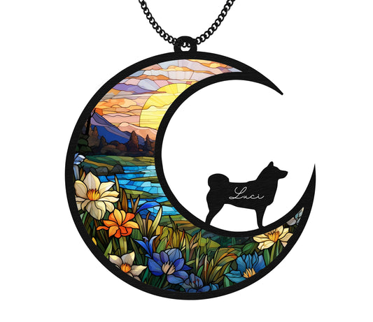 Netecom 6" Shiba Inu Dog Memorial Suncatcher – Loss of Pet Sympathy Gift, Dog on Moon Lightcatcher, Personalized Memorial Gift for Dog Lovers, Car Hanging