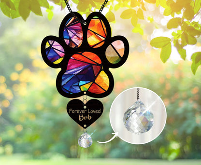 Netecom Personalized Dog Memorial Crystal Suncatcher – Pet Loss Sympathy Gift, Dog Paw Ornament, Rainbow Bridge Dog Remembrance, Cat Memorial Window Hanging