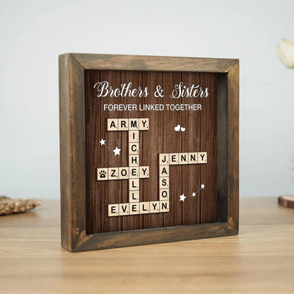 Netecom Personalized Brothers & Sisters Scrabble Frame Family Puzzle Name Sign Sibling Gift Family Keepsake