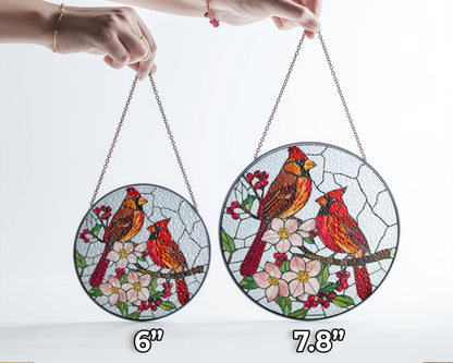Netecom Cardinal Stained Glass Suncatcher – Male and Female Cardinal Window Hanging, Glass Art Home Decor, Memorial Gift for Cardinal Lovers, Women’s Gift
