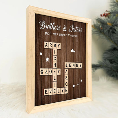 Netecom Personalized Brothers & Sisters Scrabble Frame Family Puzzle Name Sign Sibling Gift Family Keepsake