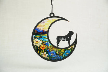 Netecom 6" Mastiff Memorial Suncatcher – Dog Remembrance Ornament, Loss of Pet, Dog on Moon Light Catcher, Mastiff Lovers Sympathy Gift, Window Hanging