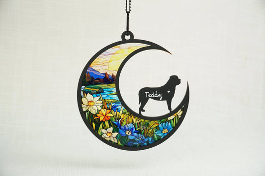 Netecom 6" Mastiff Memorial Suncatcher – Dog Remembrance Ornament, Loss of Pet, Dog on Moon Light Catcher, Mastiff Lovers Sympathy Gift, Window Hanging