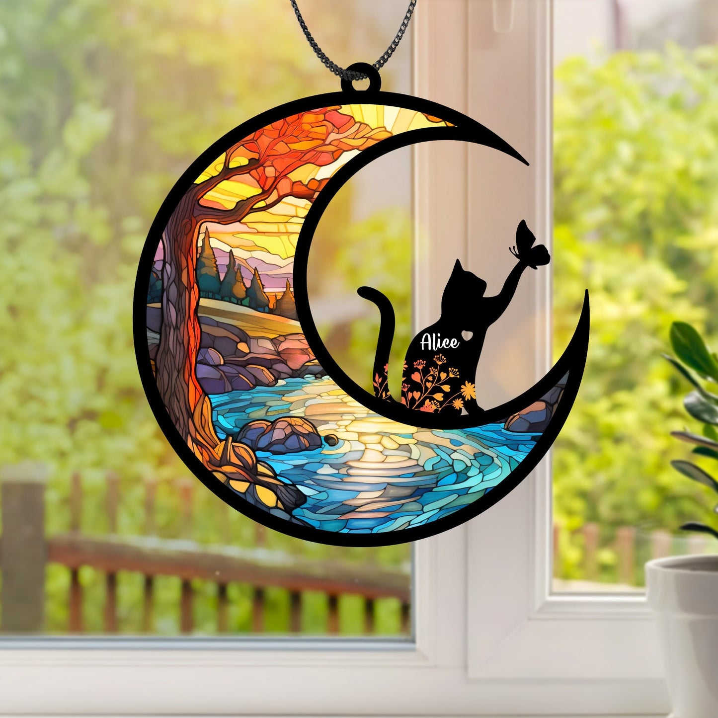 Netecom Personalized Cat Memorial Suncatcher – Custom Rainbow Bridge Pet Loss Ornament, Acrylic Pet Name Remembrance Gift, Sympathy Gift for Cat Lovers