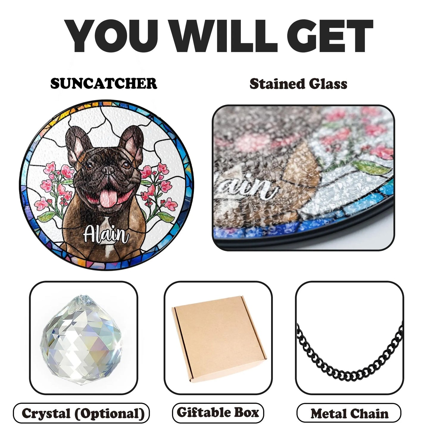 Netecom Personalized Horse Portrait Stained Glass Suncatcher – Custom Pet Memorial Lightcatcher, Dog, Cat, and Fish Memorial Photo Ornament, Pet Lover Window Hanging