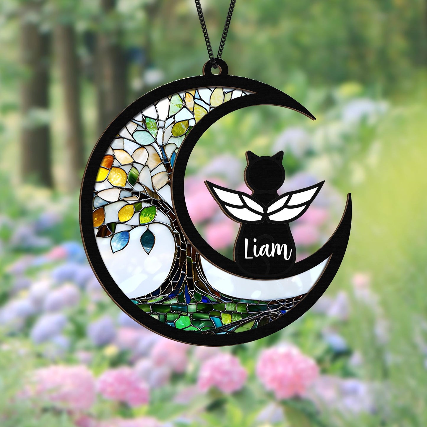 Netecom Custom Cat Angel Memorial Suncatcher – Tree of Life Pet Loss Gift, Rainbow Bridge Light Catcher, Personalized Kitty Remembrance Ornament