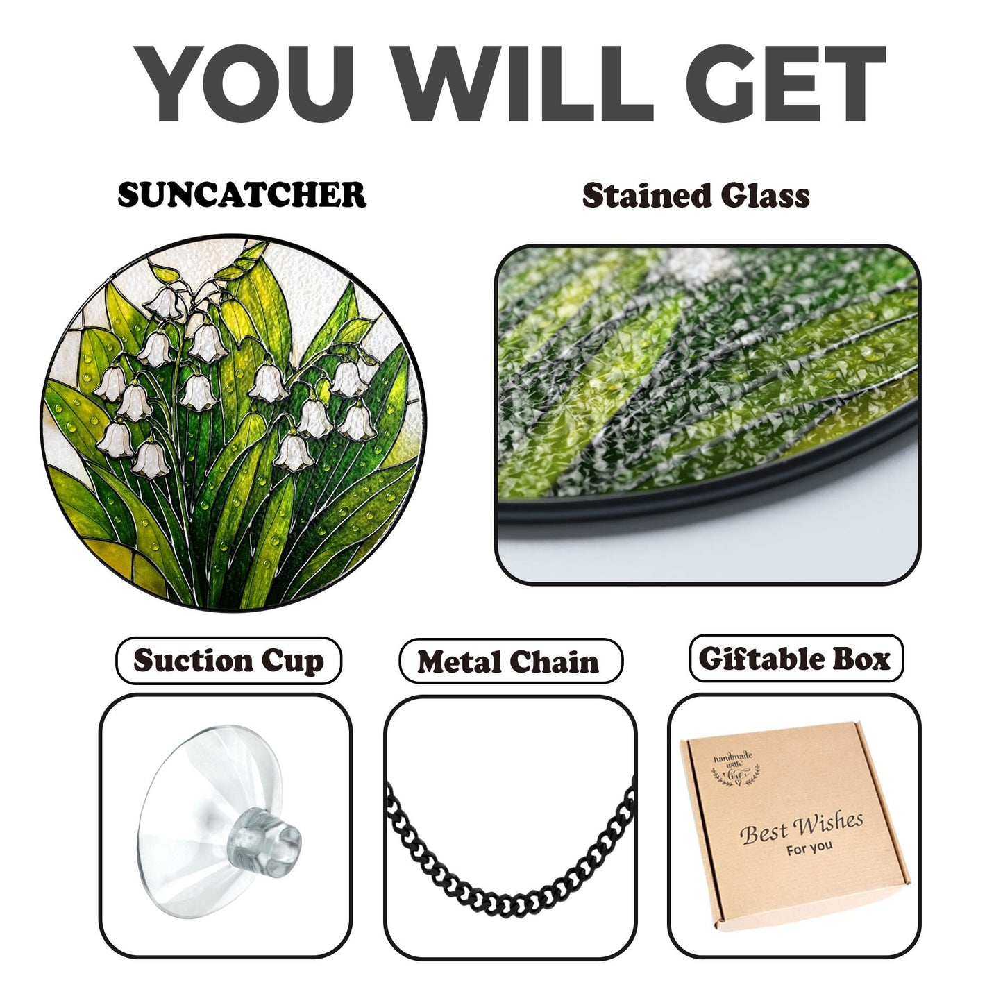 Netecom Lily of the Valley Glass Suncatcher – Spring Flower Ornament, Window Hanging Home Decor, New House Gift for Mom, Nana Mother