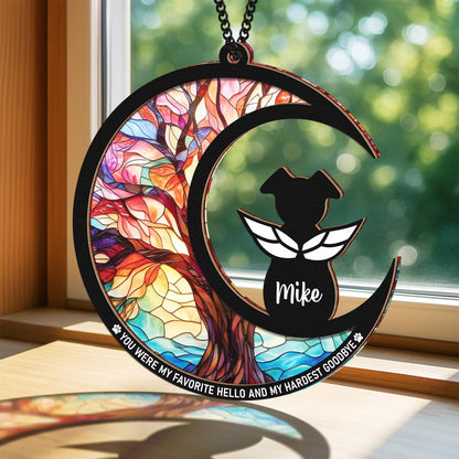 Netecom Personalized Dog Memorial Suncatcher Gift Set – Pet Loss Ornament, Sympathy Keychain and Card, You Were My Favorite Hello Remembrance Gift