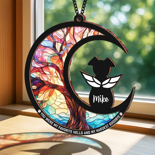 Netecom Personalized Dog Memorial Suncatcher Gift Set – Pet Loss Ornament, Sympathy Keychain and Card, You Were My Favorite Hello Remembrance Gift