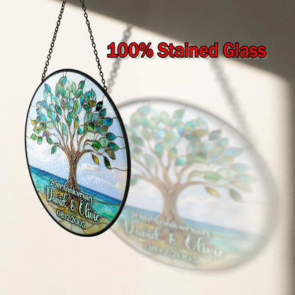 Netecom Personalized 50th Anniversary Tree of Life Suncatcher – Golden Wedding Window Hanging, Custom Tree of Life Glass Gift for Couples Parents Grandma Grandpa