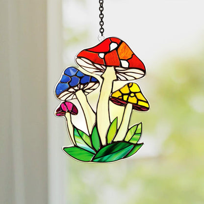 Netecom Mushroom Suncatcher Acrylic Window Hanging, Fly Mushroom Wall Art Decor, Flat 2D Plant Suncatcher, Mushroom Home Decor Gift