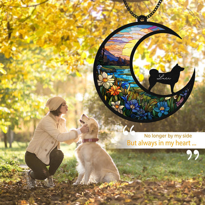 Netecom 6" Shiba Inu Dog Memorial Suncatcher – Loss of Pet Sympathy Gift, Dog on Moon Lightcatcher, Personalized Memorial Gift for Dog Lovers, Car Hanging