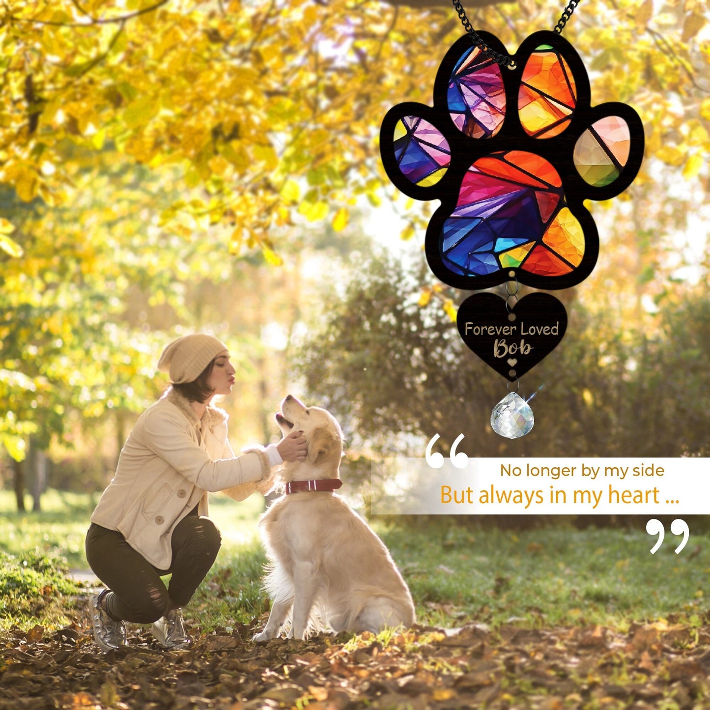 Netecom Personalized Dog Memorial Crystal Suncatcher – Pet Loss Sympathy Gift, Dog Paw Ornament, Rainbow Bridge Dog Remembrance, Cat Memorial Window Hanging